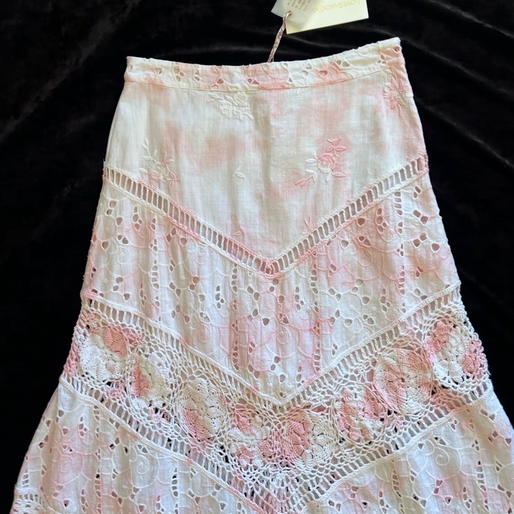 LoveShackFancy Garcelle tie-dyed crochet and broderie midi/maxi skirt size 2 - Picture 10 of 16